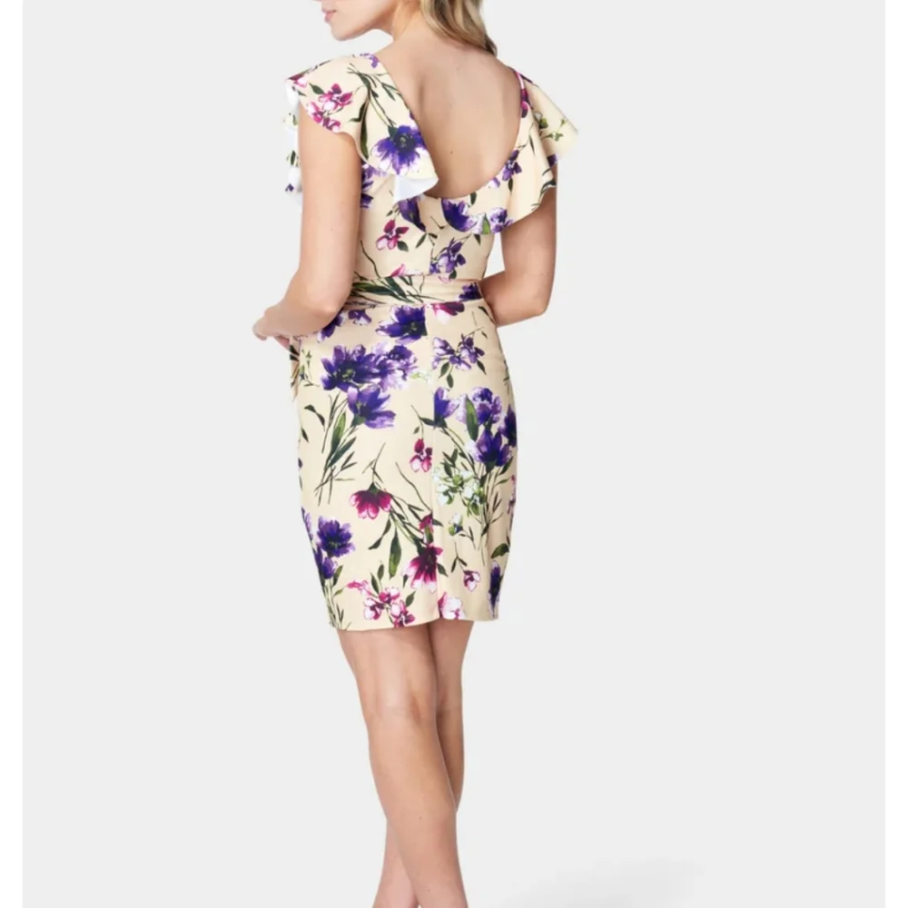 Bebe Floral Flouncy Pretty Fitted Short Mini Sexy Size L Dress Flirty Bodycon - Picture 3 of 11